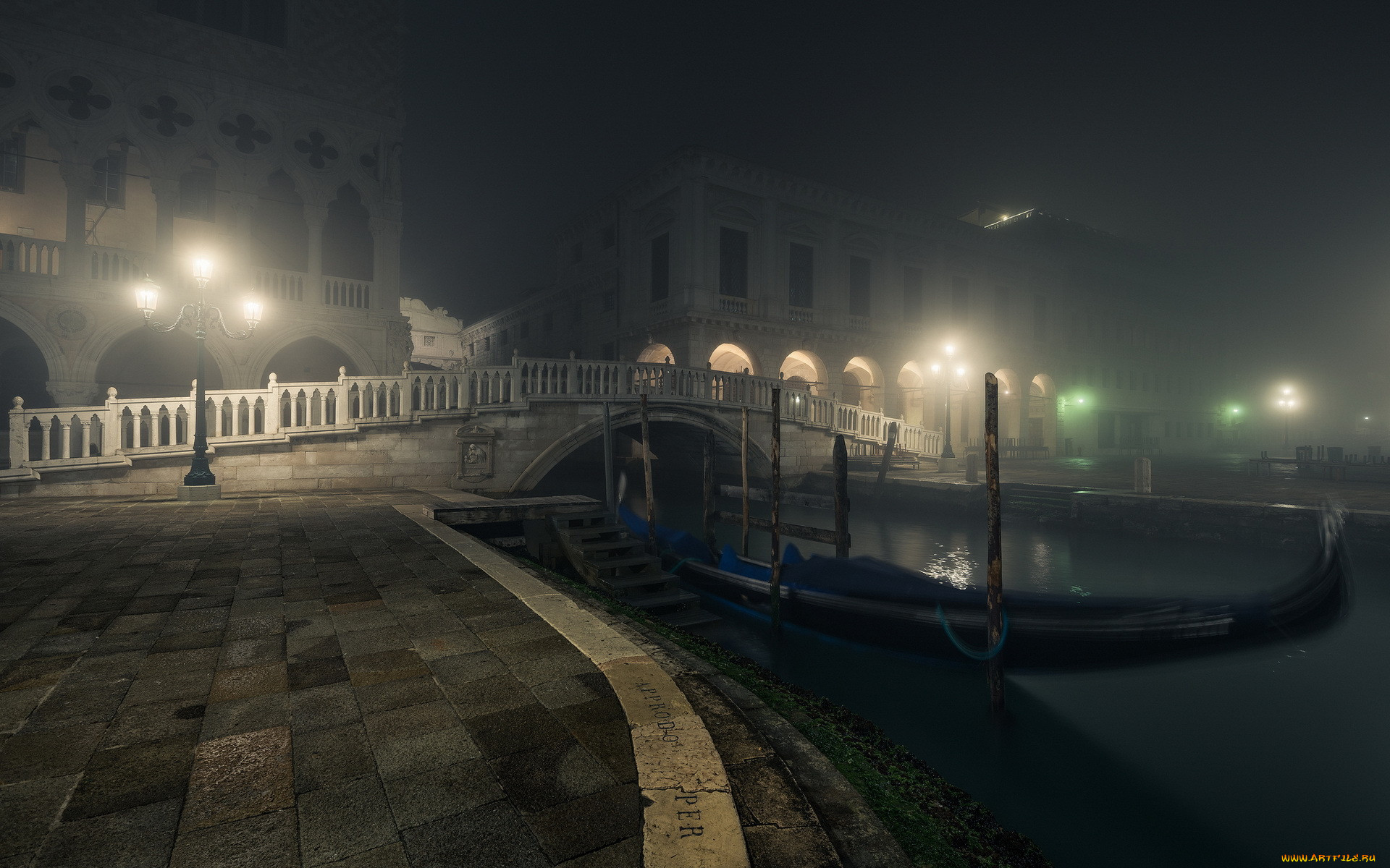 ,  , , venezia, bridge, gondolas, lamps, night